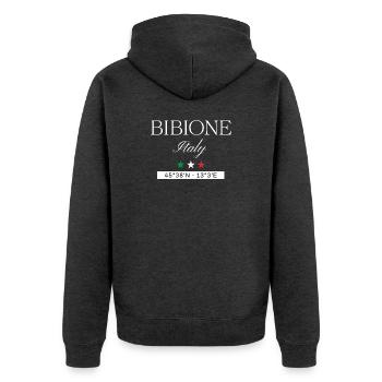 Bibione Italien Souvenir – Reise minimalistisch - Unisex Premium Bio Zip Hoodie - Anthrazit meliert - Hinten - Nico (187cm)
