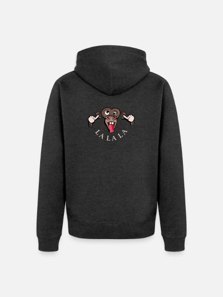 funny monkey lalala symbol illustration tongue - Unisex Premium Organic Zip Hoodie - heather anthracite