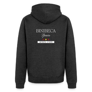 Binibeca Spanien Souvenir – Reise minimalistisch - Unisex Premium Bio Zip Hoodie - Anthrazit meliert - Hinten - Nico (187cm)