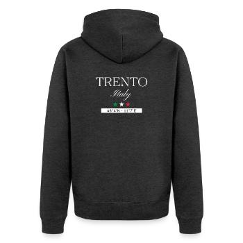Trient Italien Souvenir – Reise minimalistisch - Unisex Premium Bio Zip Hoodie - Anthrazit meliert - Hinten - Nico (187cm)