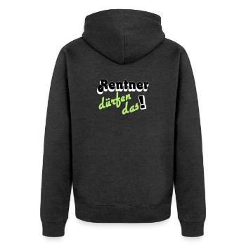 Rentner Spruch Neon Grün - Unisex Premium Bio Zip Hoodie - Anthrazit meliert - Hinten - Nico (187cm)