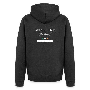 Westport Irland Souvenir – Reise minimalistisch - Unisex Premium Bio Zip Hoodie - Anthrazit meliert - Hinten - Nico (187cm)