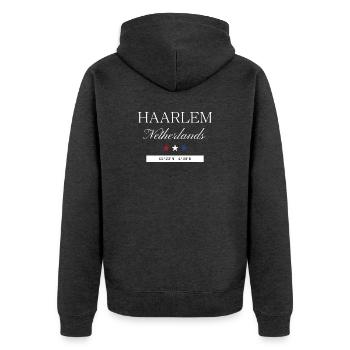 Haarlem Niederlande Souvenir Reise minimalistisch - Unisex Premium Bio Zip Hoodie - Anthrazit meliert - Hinten - Nico (187cm)