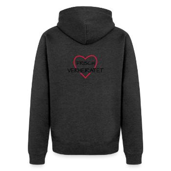Frisch verheiratet Herz Hochzeit Hochzeitsreise - Unisex Premium Bio Zip Hoodie - Anthrazit meliert - Hinten - Nico (187cm)