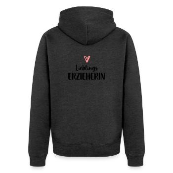 Lieblings Erzieherin Herz Geschenk Kindergarten - Unisex Premium Bio Zip Hoodie - Anthrazit meliert - Hinten - Nico (187cm)