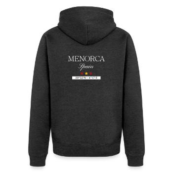 Menorca Spanien Souvenir – Reise minimalistisch - Unisex Premium Bio Zip Hoodie - Anthrazit meliert - Hinten - Nico (187cm)