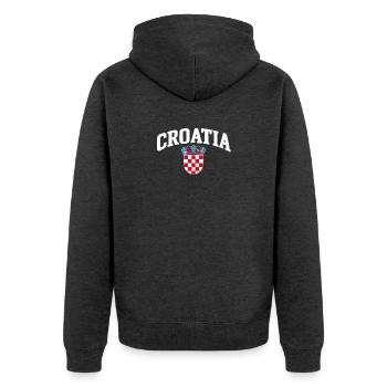 Croatia - Kroatien - Wappen - Mittelmeer - Adria - Unisex Premium Bio Zip Hoodie - Anthrazit meliert - Hinten - Nico (187cm)