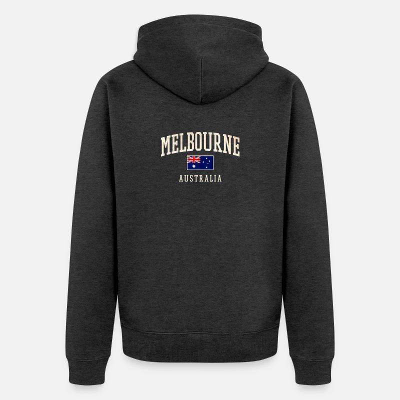 Melbourne, Australie, Design avec drapeau - Veste à capuche bio Premium Unisexe - anthracite chiné