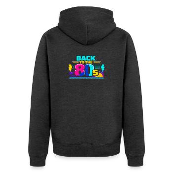 Back to the 80s Neon - Unisex Premium Organic Zip Hoodie - heather anthracite - Back - Nico (187cm)