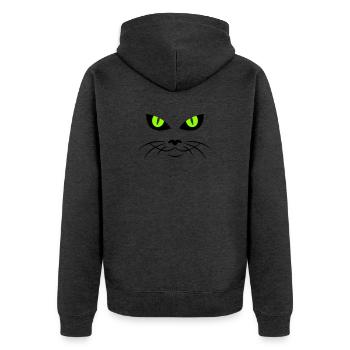 cat face - katzengesicht - Unisex Premium Bio Zip Hoodie - Anthrazit meliert - Hinten - Nico (187cm)