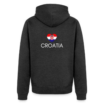 Cœur avec drapeau croate, j’aime la Croatie - Veste à capuche bio Premium Unisexe - anthracite chiné - Dos - Nico (187cm)