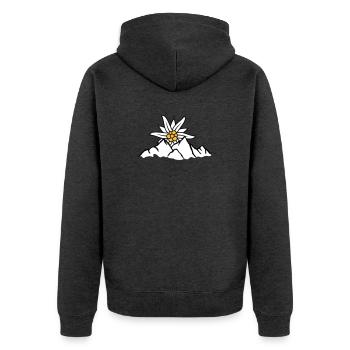 Sonne Bergblume Edelweiss - Unisex Premium Bio Zip Hoodie - Anthrazit meliert - Hinten - Nico (187cm)