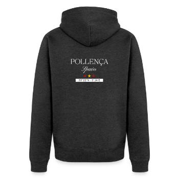 Pollença Spanien Souvenir – Reise minimalistisch - Unisex Premium Bio Zip Hoodie - Anthrazit meliert - Hinten - Nico (187cm)