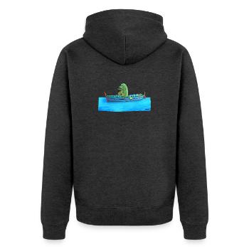 Hecht im Ruderboot - Unisex Premium Bio Zip Hoodie - Anthrazit meliert - Hinten - Nico (187cm)