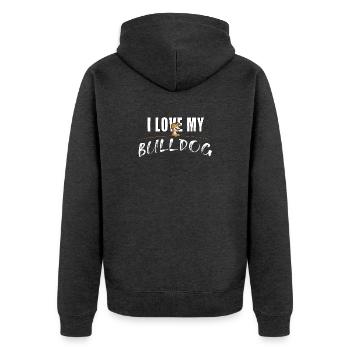 I love my Bulldog - Unisex Premium Bio Zip Hoodie - Anthrazit meliert - Hinten - Nico (187cm)