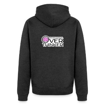 Professional Overthinker Lustig Grübeln Angst Logo - Unisex Premium Bio Zip Hoodie - Anthrazit meliert - Hinten - Nico (187cm)