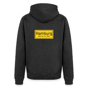 Panneau de nom de lieu de Hambourg Allemagne - Veste à capuche bio Premium Unisexe - anthracite chiné - Dos - Nico (187cm)