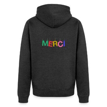VIELEN DANK. GELIEBTE. MEISTER. DANKE, HERRIN - Unisex Premium Bio Zip Hoodie - Anthrazit meliert - Hinten - Nico (187cm)
