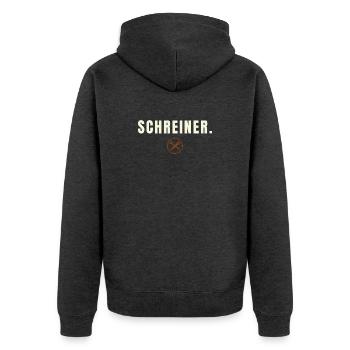 SCHREINER. Minimalist Job Success Edition - Unisex Premium Bio Zip Hoodie - Anthrazit meliert - Hinten - Nico (187cm)