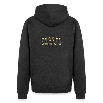 65.Geburtstag 65 Jahre - Unisex Premium Bio Zip Hoodie - Anthrazit meliert - Hinten - Nico (187cm)