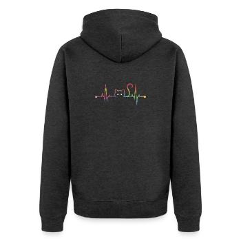 ECG Coloré du battement cardiaque du chat - Ligne de vie artistique pour chat - Veste à capuche bio Premium Unisexe - anthracite chiné - Dos - Nico (187cm)