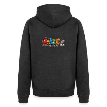 BALÈC – Humor Je M'en Fous - Unisex Premium Bio Zip Hoodie - Anthrazit meliert - Hinten - Nico (187cm)