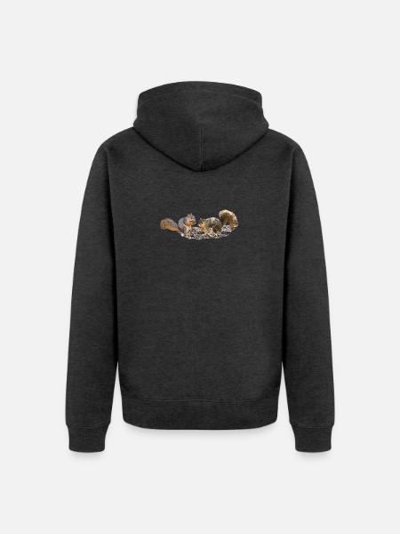 Eichhörnchen Paar mit Nuss Östliches Fuchshörnchen - Unisex Premium Bio Zip Hoodie - Anthrazit meliert