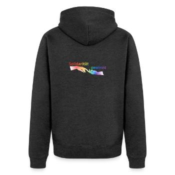 Solidarität gewinnt Pride T-Shirt Regenbogen - Unisex Premium Bio Zip Hoodie - Anthrazit meliert - Hinten - Nico (187cm)