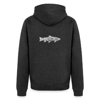 Forelle - Unisex Premium Bio Zip Hoodie - Anthrazit meliert - Hinten - Nico (187cm)