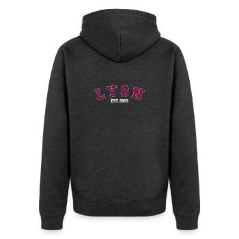 Lyon Est. 2005 - Unisex Premium Bio Zip Hoodie - Anthrazit meliert - Hinten - Nico (187cm)