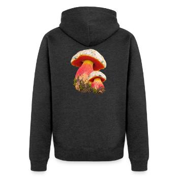 Pilz in leuchtenden farben - Unisex Premium Bio Zip Hoodie - Anthrazit meliert - Hinten - Nico (187cm)