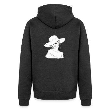 Filigranes Linienportrait mit Hut - Unisex Premium Bio Zip Hoodie - Anthrazit meliert - Hinten - Nico (187cm)