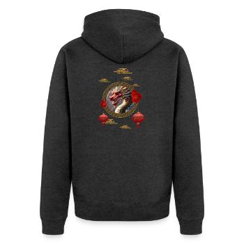 Bonne année du Dragon Chinois - Veste à capuche bio Premium Unisexe - anthracite chiné - Dos - Nico (187cm)