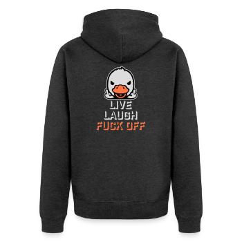 Goose Live Laugh Duck Off Sunglasses Middle Finger - Unisex Premium Organic Zip Hoodie - heather anthracite - Back - Nico (187cm)