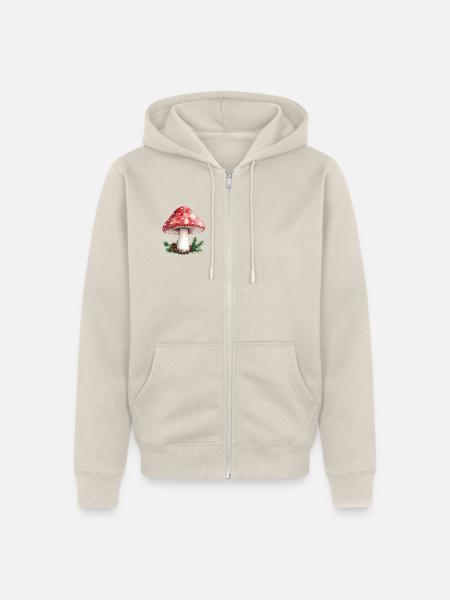 Roter Paddelpilz-Aquarell-Wald-Pilzzapfen - Unisex Premium Bio Zip Hoodie - Beige