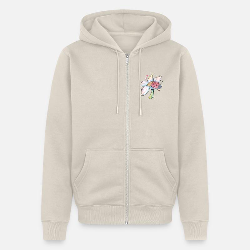 Douce Lucky Charm Ladybug sur fleur - Veste à capuche bio Premium Unisexe - beige