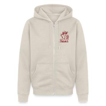 Garten Regenwurm mit Schaufel – Vintage - Unisex Premium Bio Zip Hoodie - Beige - Vorne - Thijin (182cm) & Selfina (174cm)