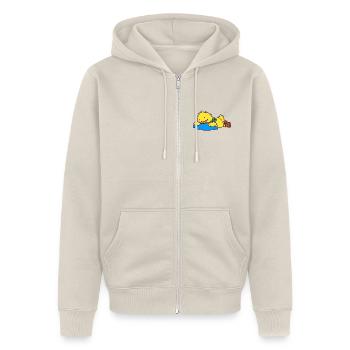 Niedliche schlafende Ente auf einem blauen Kissen - Unisex Premium Bio Zip Hoodie - Beige - Vorne - Thijin (182cm) & Selfina (174cm)