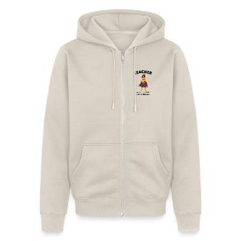 Geschenk Lehrerin Superheldin - Unisex Premium Bio Zip Hoodie - Beige - Vorne - Thijin (182cm) & Selfina (174cm)