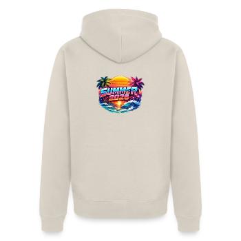 Sommer 2026 Neon Retro - Unisex Premium Bio Zip Hoodie - Beige - Hinten - Thijin (182cm)