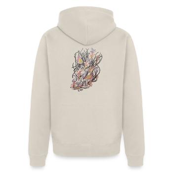 Florale Netze der Ranunkeln - Unisex Premium Bio Zip Hoodie - Beige - Hinten - Thijin (182cm)