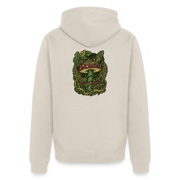 Magischer Wald-Pilzmotten-Inschrift Cottagecore - Unisex Premium Bio Zip Hoodie - Beige - Hinten - Thijin (182cm)