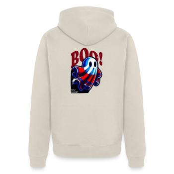 BOO! Stay Spooky - Ghost - Unisex Premium Bio Zip Hoodie - Beige - Hinten - Thijin (182cm)