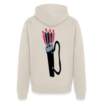 Archery quiver and arrows design by Patjila - Unisex Premium Organic Zip Hoodie - beige - Back - Thijin (182cm)