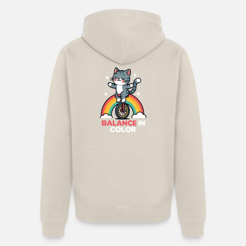 Équilibre du chat sur arc-en-ciel - Veste à capuche bio Premium Unisexe - beige