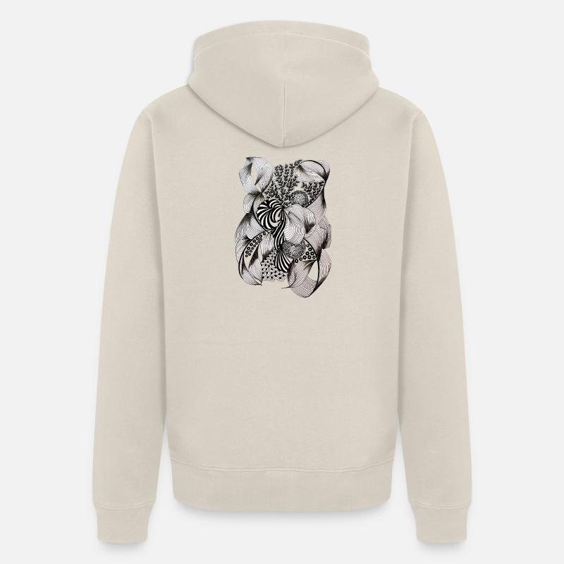 Tourbillons de fleurs noires et blanches - Veste à capuche bio Premium Unisexe - beige