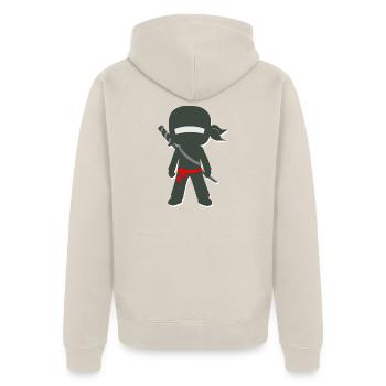 Ninja-Schatten mit Schwert - Unisex Premium Bio Zip Hoodie - Beige - Hinten - Thijin (182cm)