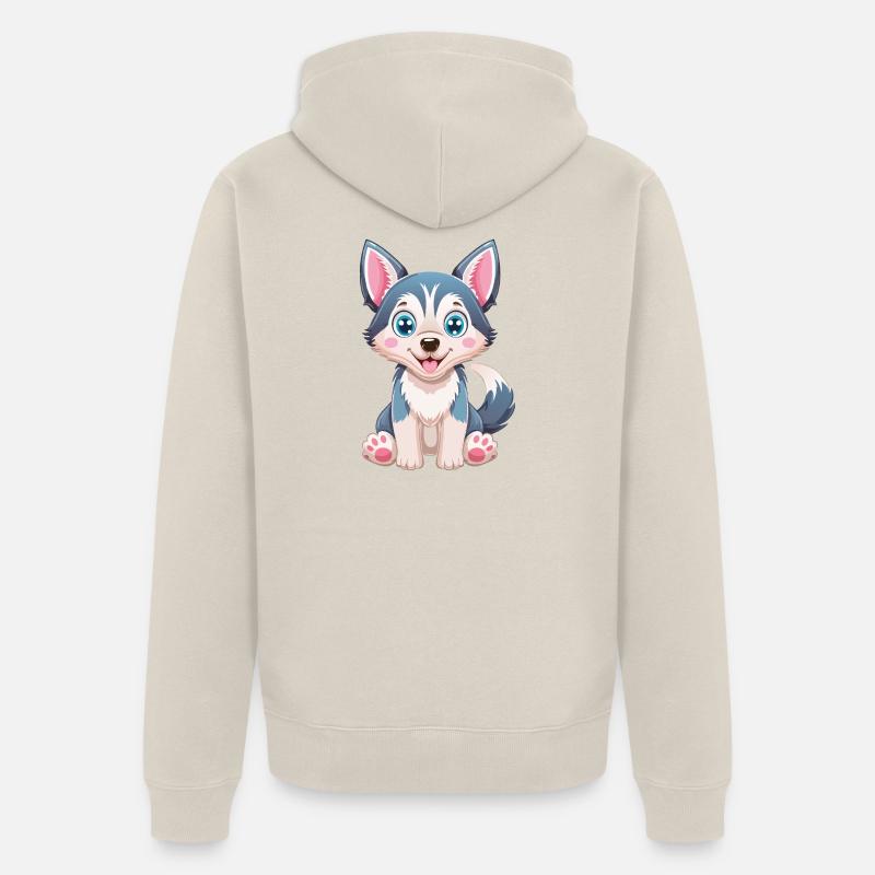 Dessin animé de chiot husky mignon - Veste à capuche bio Premium Unisexe - beige