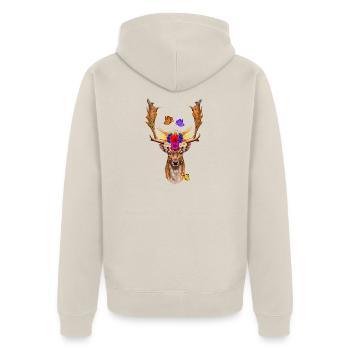 Blumenkrone Hirschkopf - Unisex Premium Bio Zip Hoodie - Beige - Hinten - Thijin (182cm)
