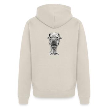 Du Esel – Lächelnder Eselkopf - Unisex Premium Bio Zip Hoodie - Beige - Hinten - Thijin (182cm)